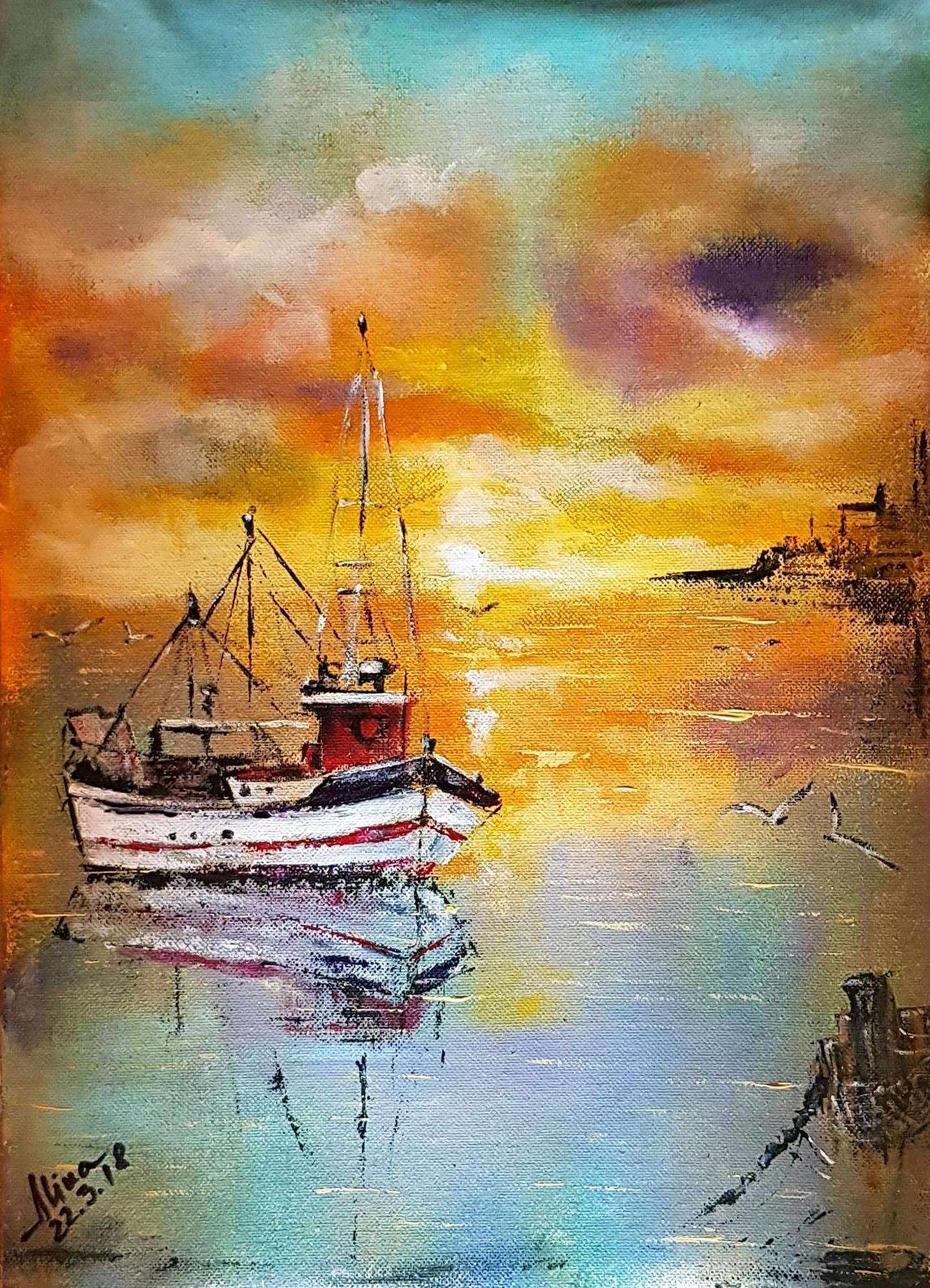 ArteDiAlina.com painting: Sunset in the Harbor